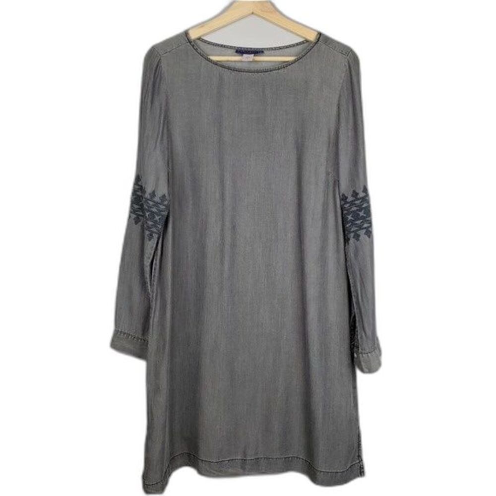 RETRO 90's Grey Tribal Boho Denim Shift Dress SM
